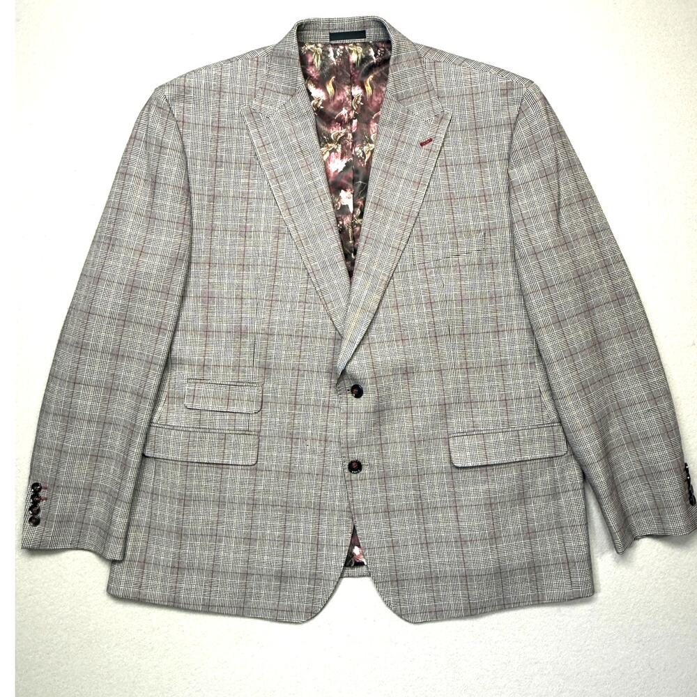 Tayion Collection Men's Classic-Fit Plaid Suit Jacket Black/red/white 50R $360